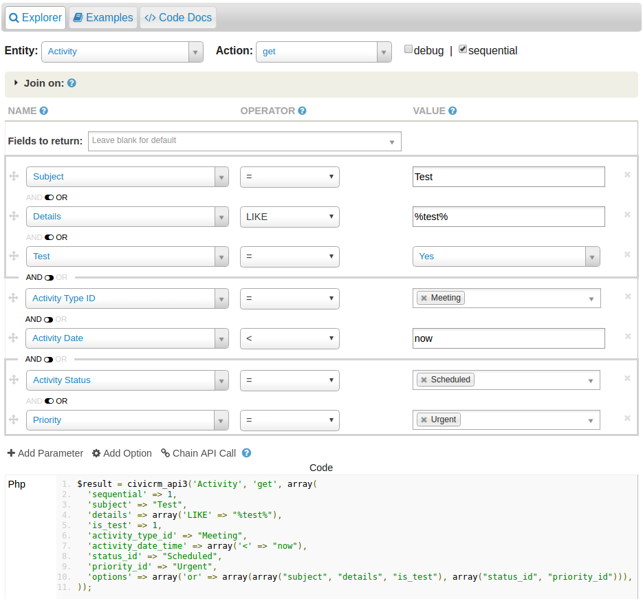 Example use of API Or functionality